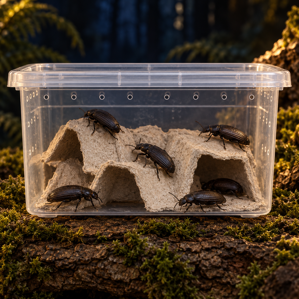 Superworm Beetle Breeder Colony – Free Shipping — illustrative woodland artwork, packaging and animal scale illustrative