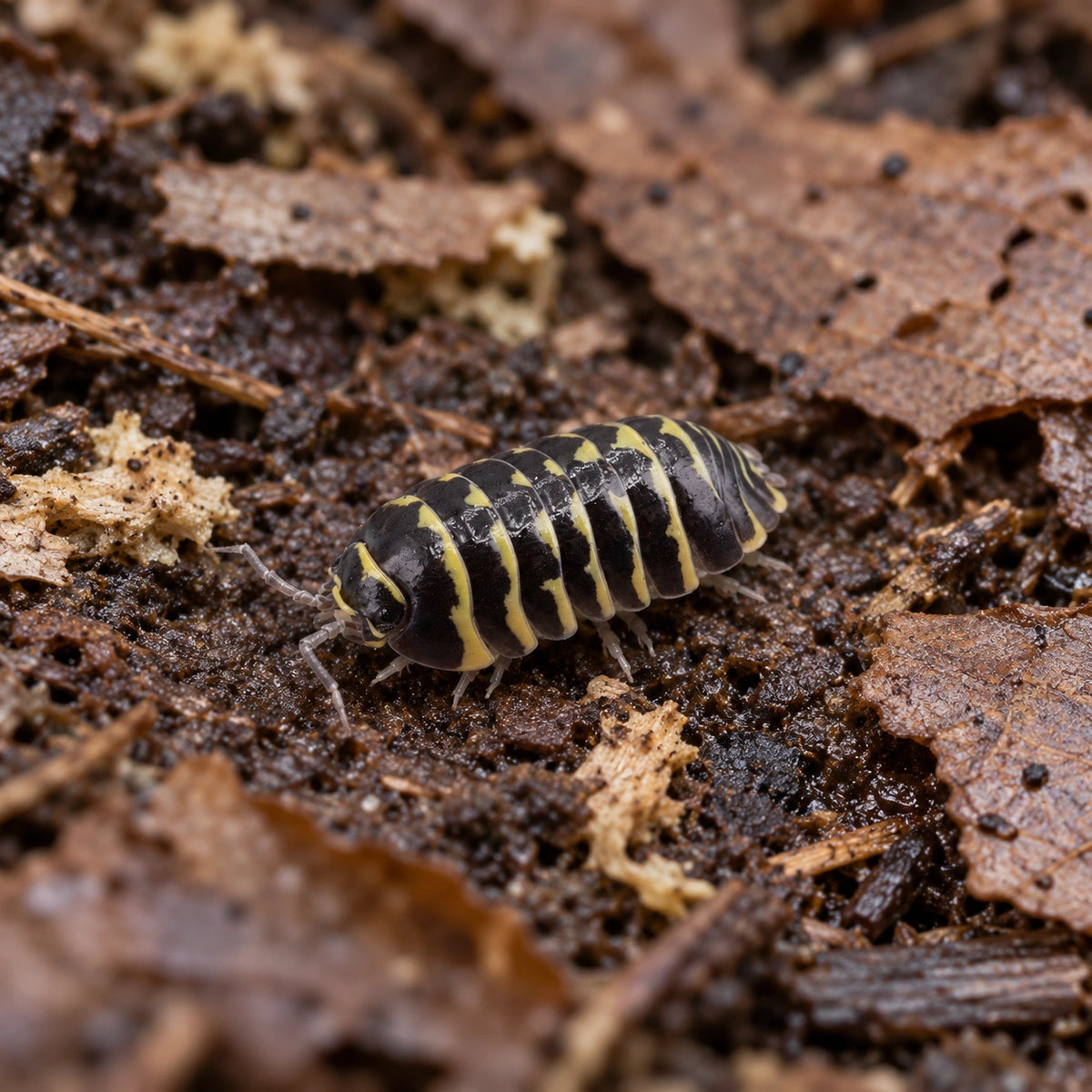 AI-generated reference-guided wide habitat view of Yellow Zebra isopods.
