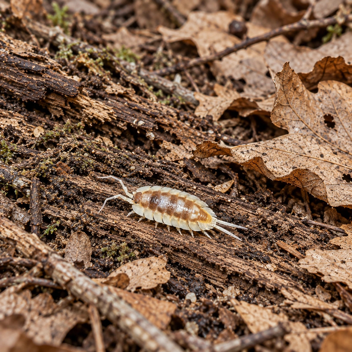 AI-generated reference-guided wide habitat view of Porcellio expansus Autumnal Equinox.