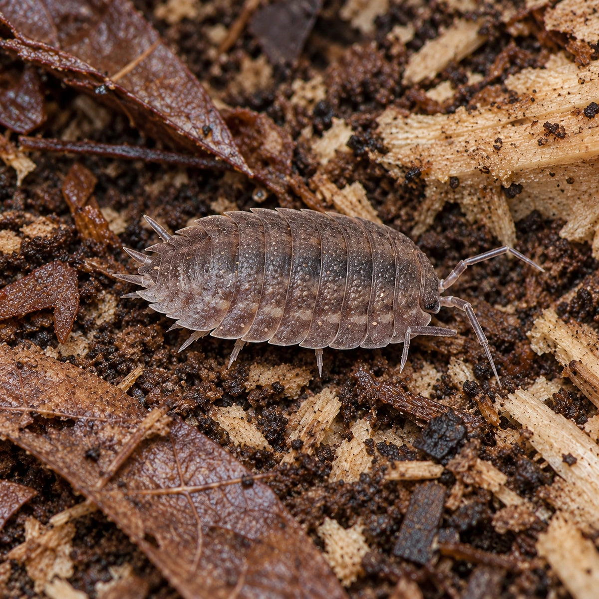 AI-generated reference-guided close view of Balkan Giant isopod.