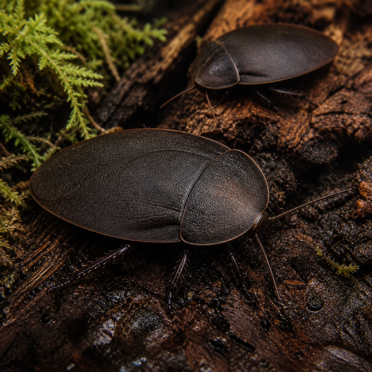 Beetle Mimic roach (Ergaula pilosa) on natural burrowing substrate