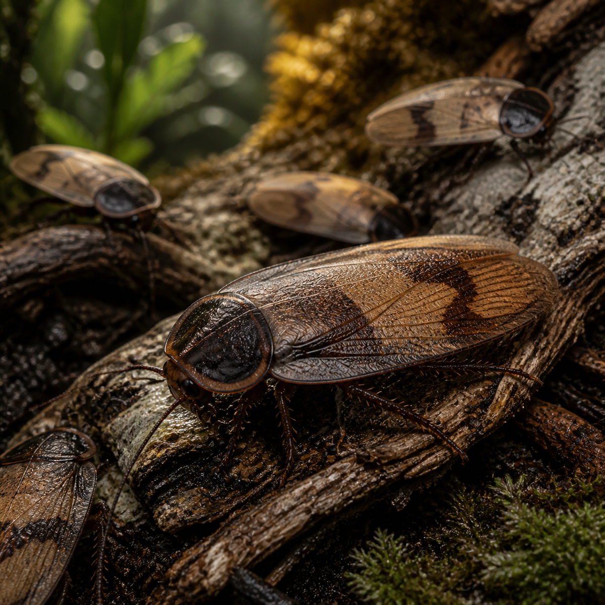 Blaberus parabolicus Colombia roach in a natural cork-bark retreat