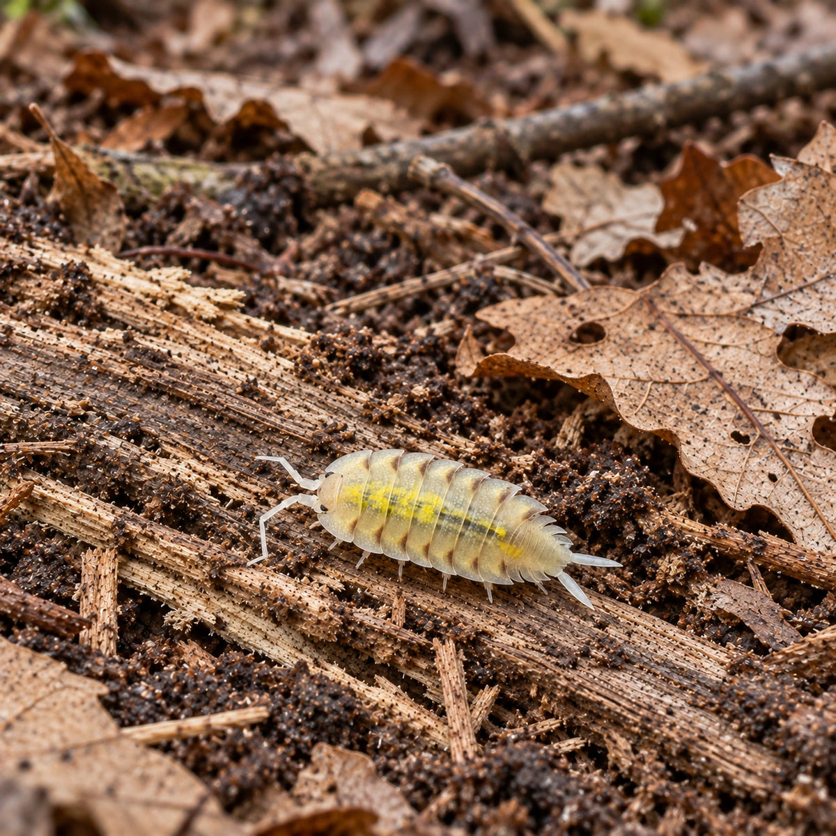 AI-generated reference-guided wide habitat view of Porcellio bolivari.