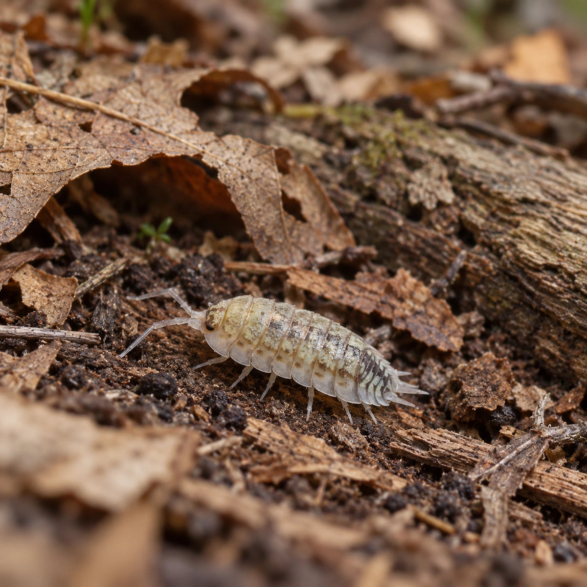 AI-generated reference-guided wide habitat view of Porcellio haasi Bright Form.