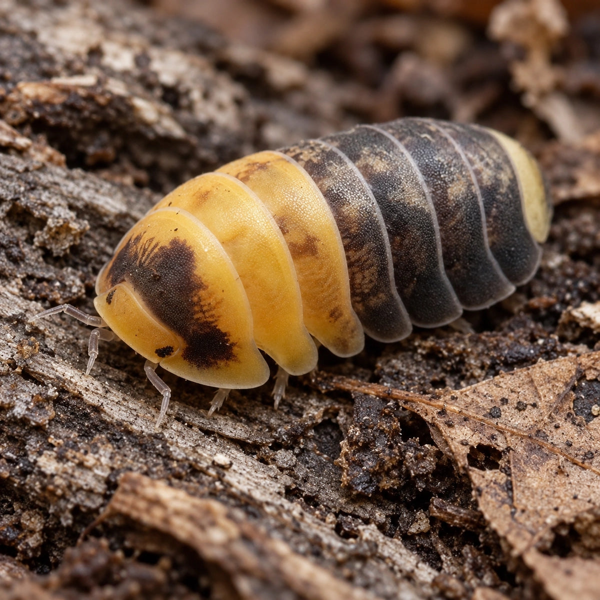 AI-generated reference-guided view of Bumble Bee isopod (Cubaris sp.).