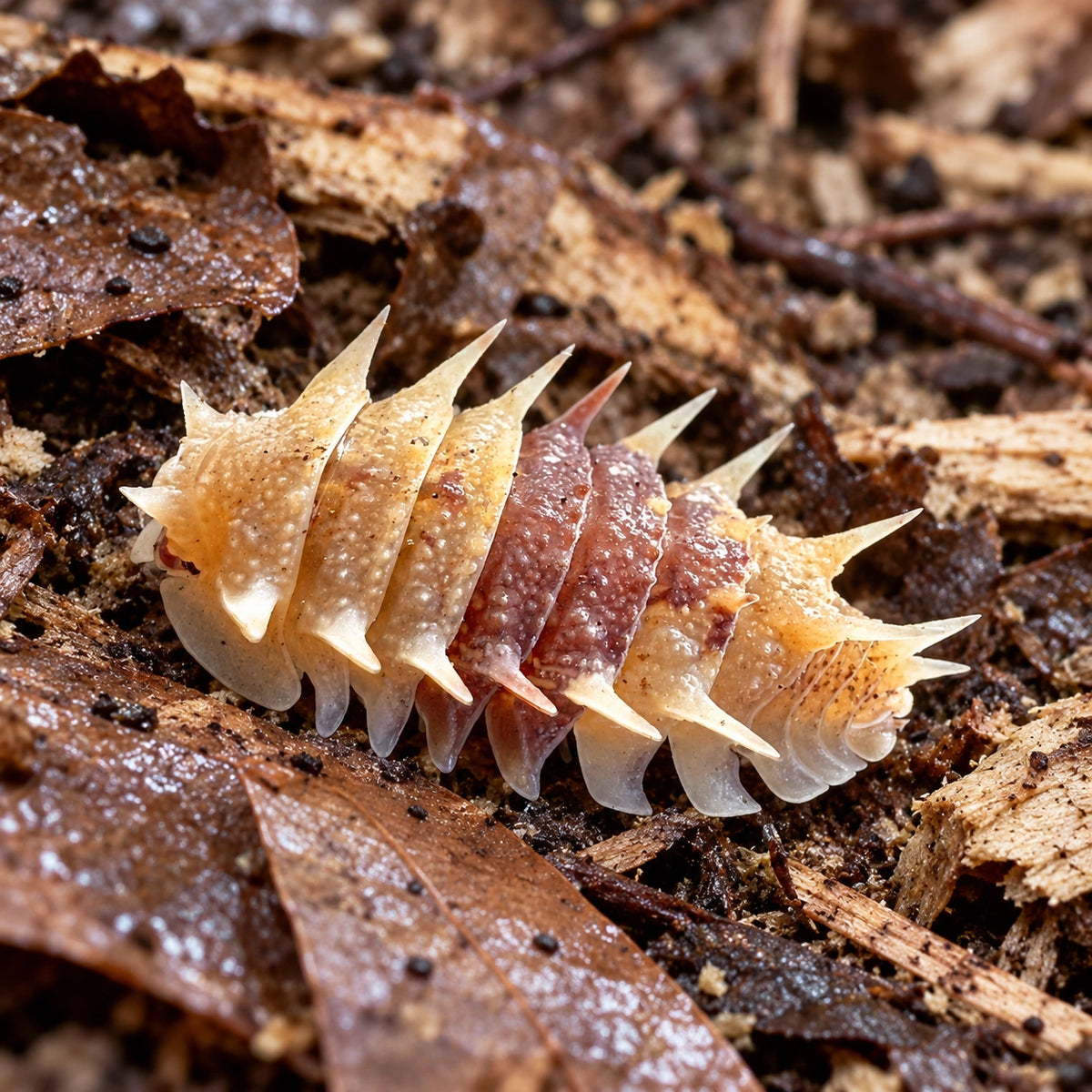 AI-generated reference-guided close view of Cuban Spiky isopod.
