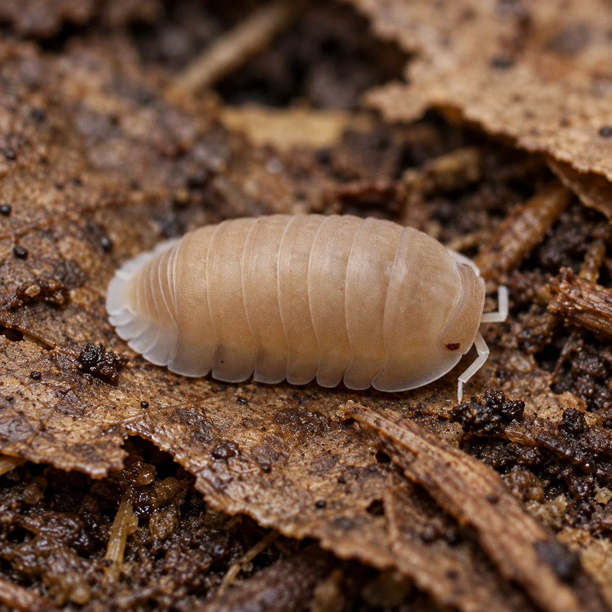 AI-generated reference-guided wide habitat view of Papaya isopod (Cubaris murina).