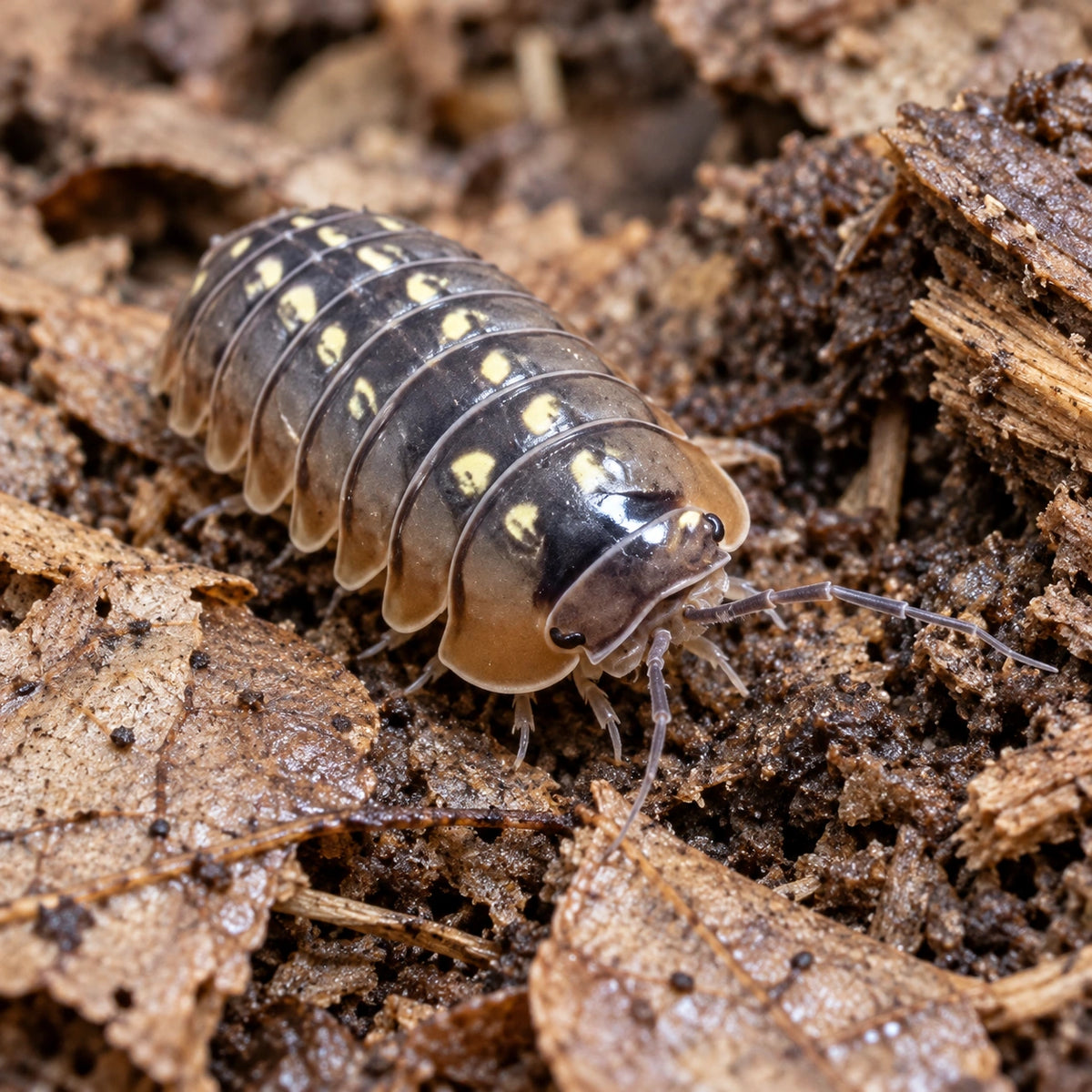 AI-generated reference-guided close view of Dream isopod (Spherillo sp.).