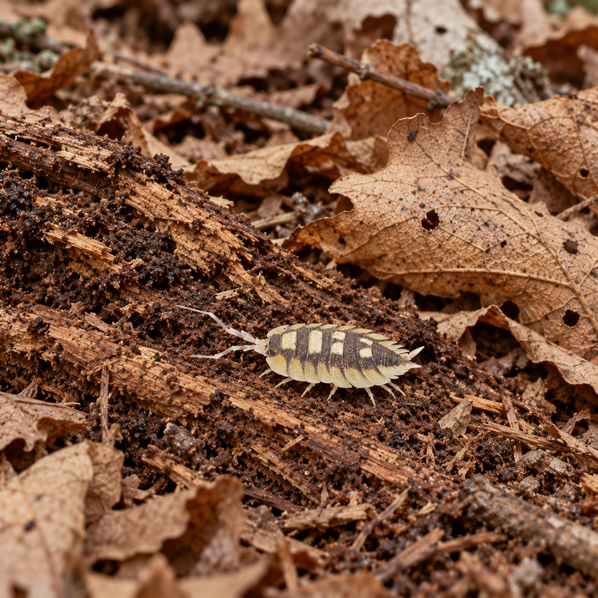 AI-generated reference-guided wide habitat view of Porcellio expansus.