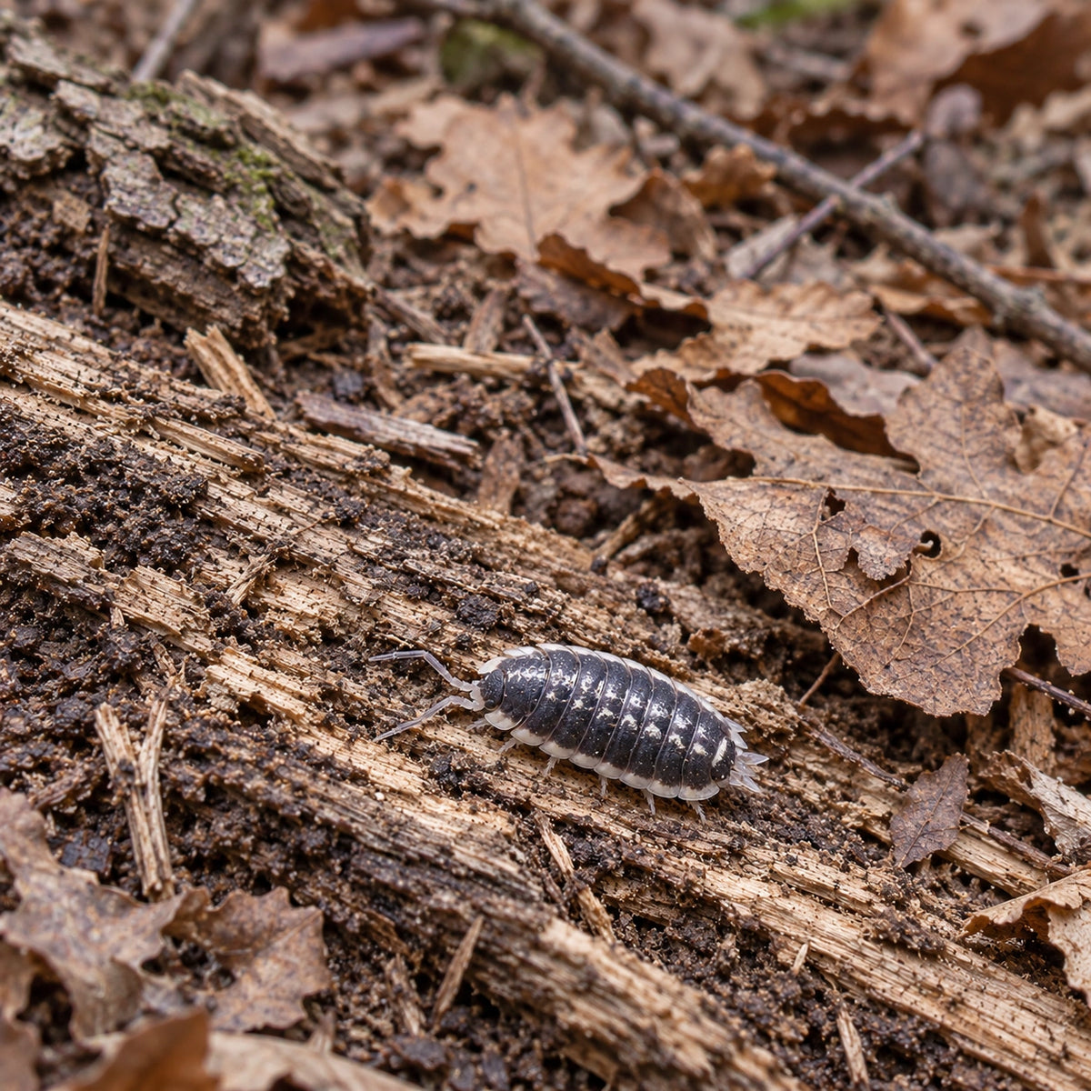 AI-generated reference-guided wide habitat view of Porcellio flavomarginatus.