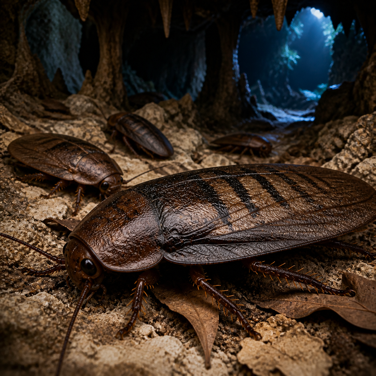 Giant Cave roach (Blaberus giganteus) in a spacious cork-bark retreat