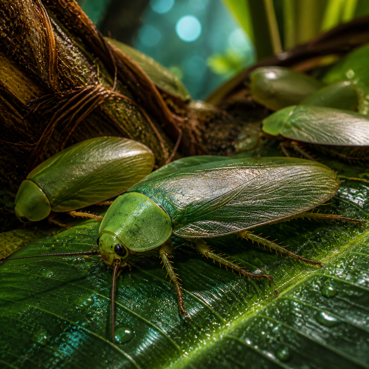 Giant Green Banana roach, Panchlora sp. Giant, in a secure tropical habitat