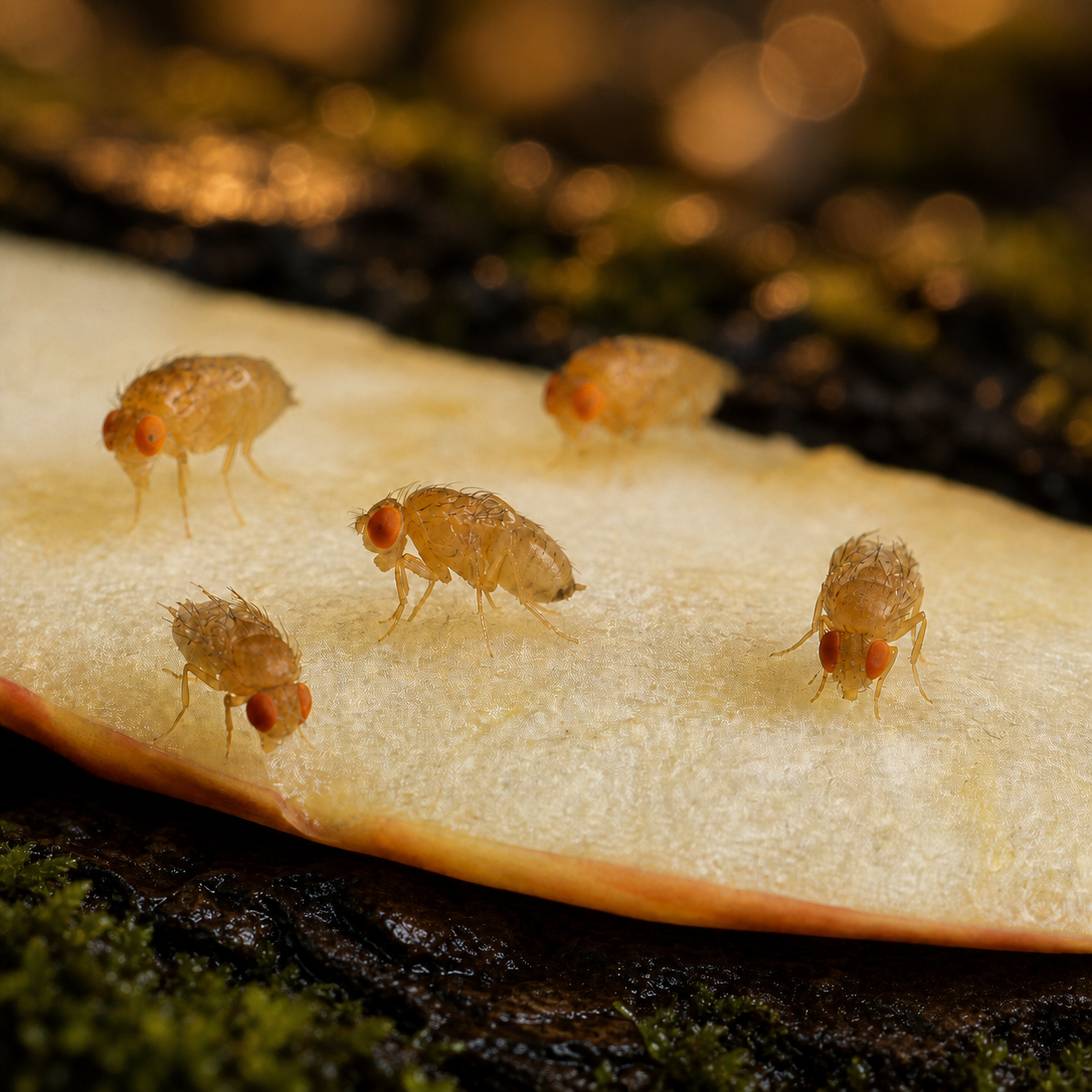 Golden Wingless Fruit Flies (Drosophila melanogaster) (image 1 of 3)
