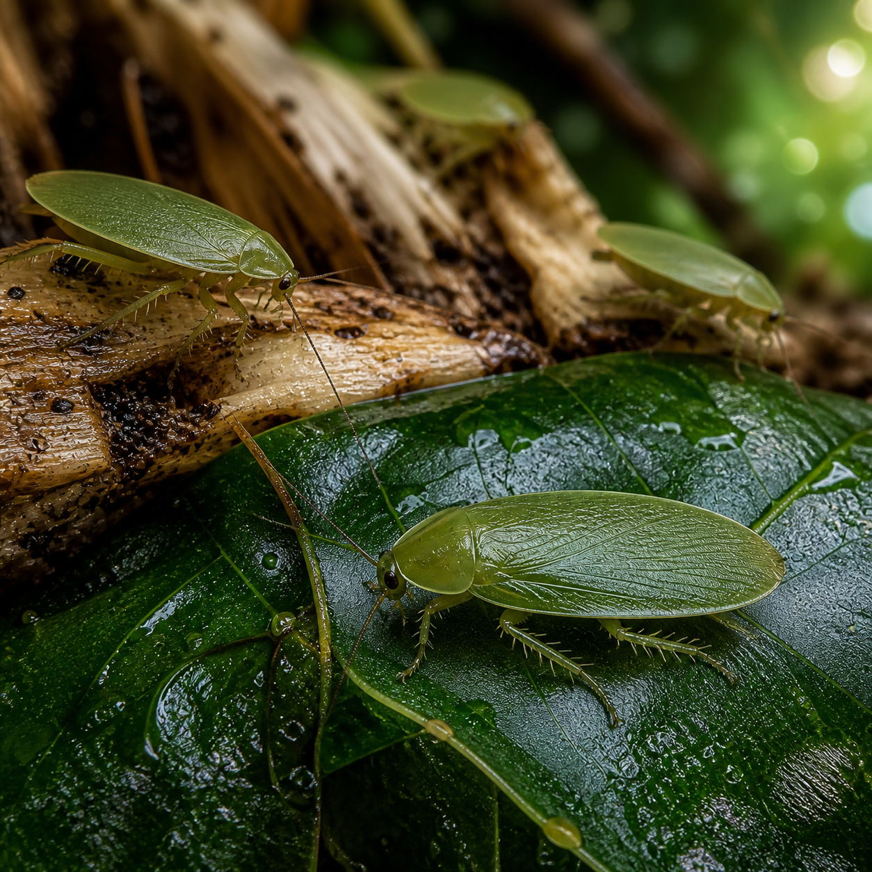 Green Banana cockroach (Panchlora nivea) adult in a secure tropical habitat