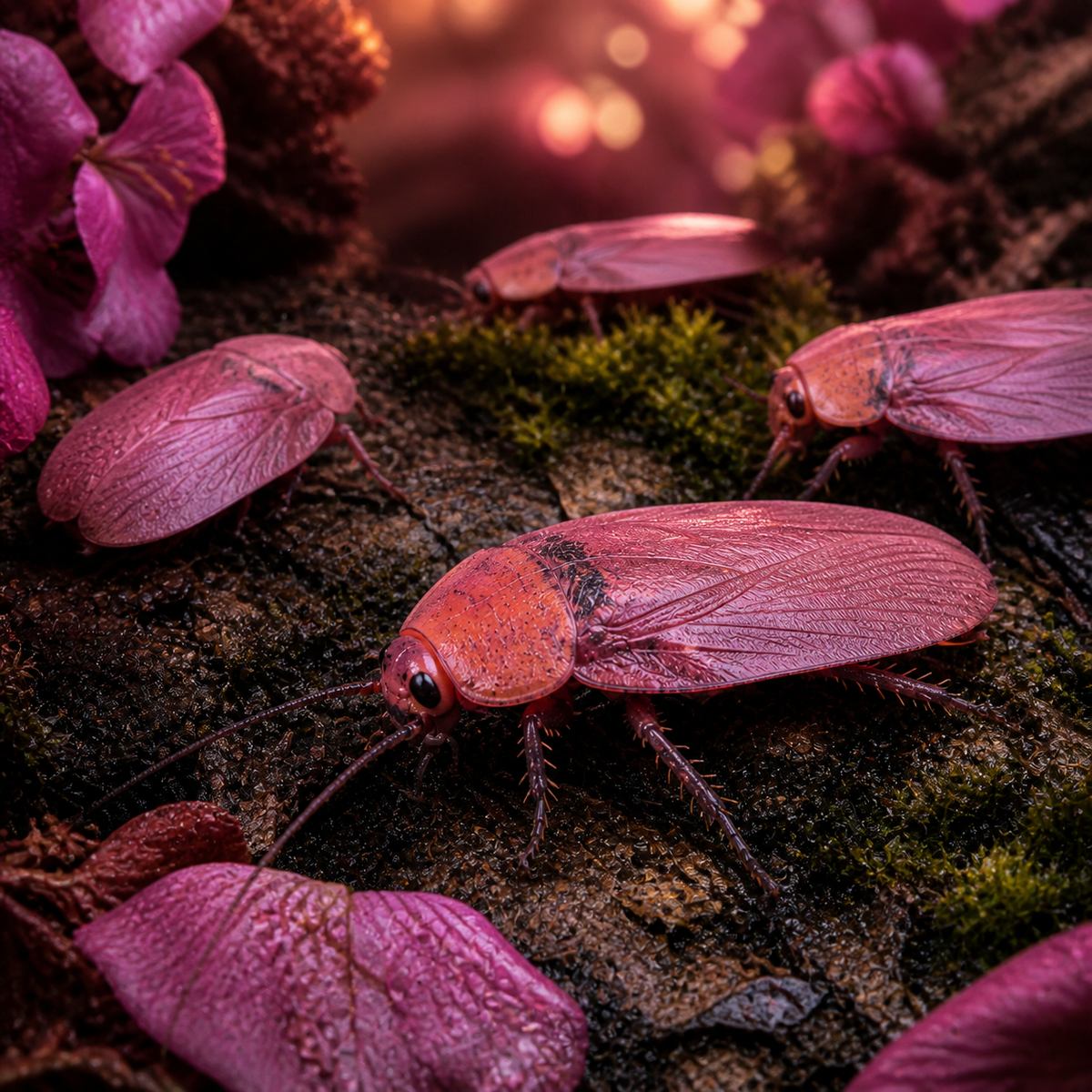 Pink Gyna capucina adult roach in a secure natural display habitat