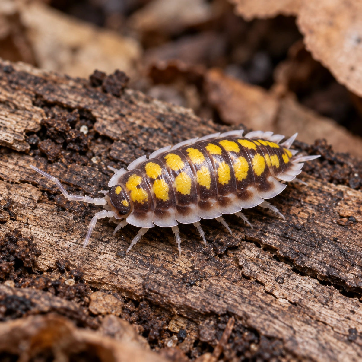 AI-generated reference-guided close view of Porcellio haasi High Yellow.