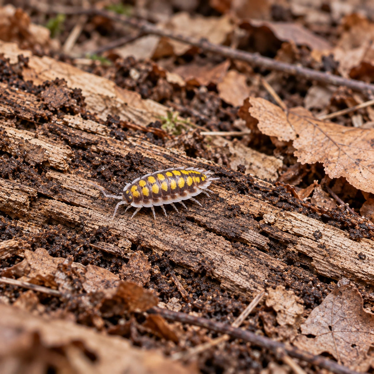 AI-generated reference-guided wide habitat view of Porcellio haasi High Yellow.