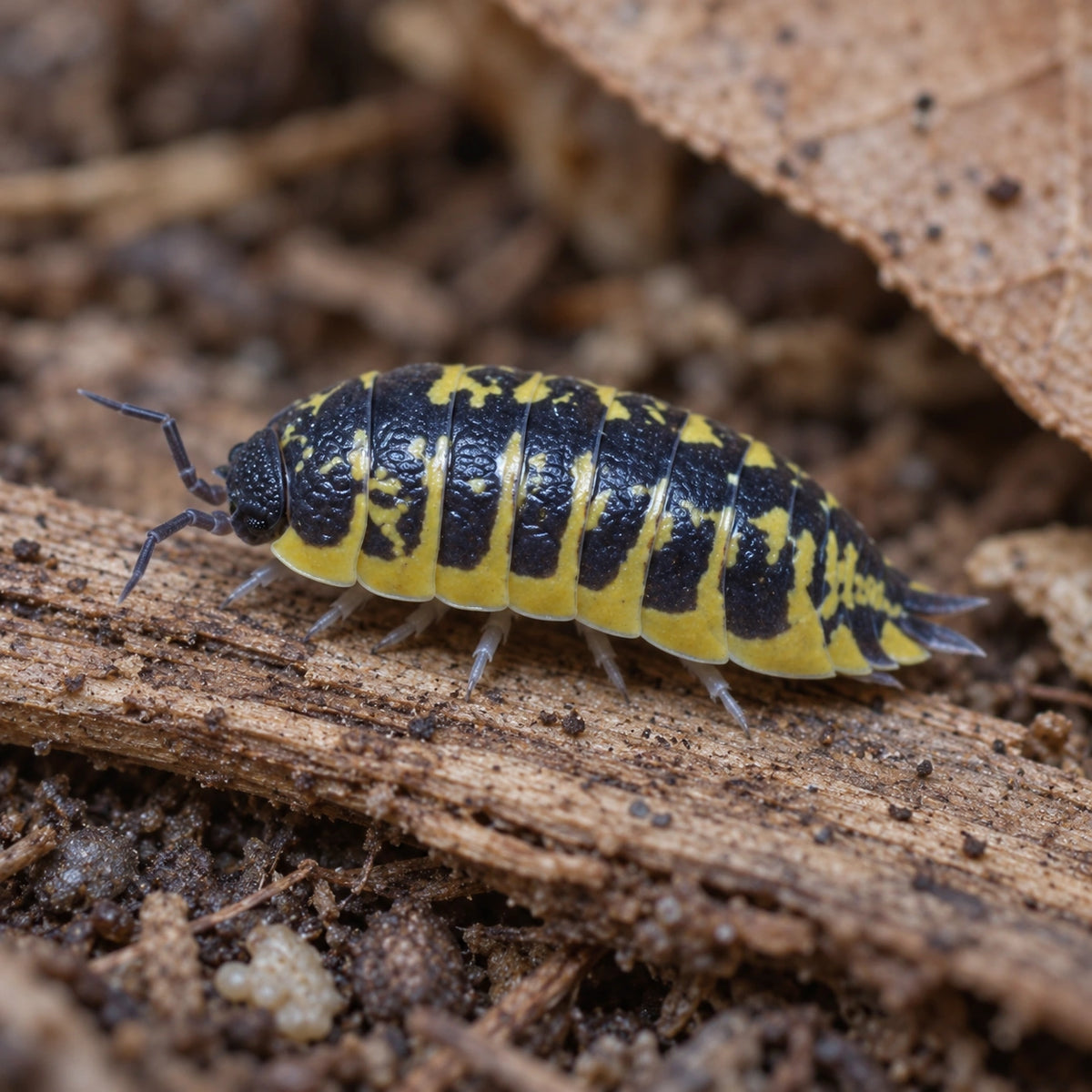 AI-generated reference-guided close view of Porcellio ornatus High Yellow.