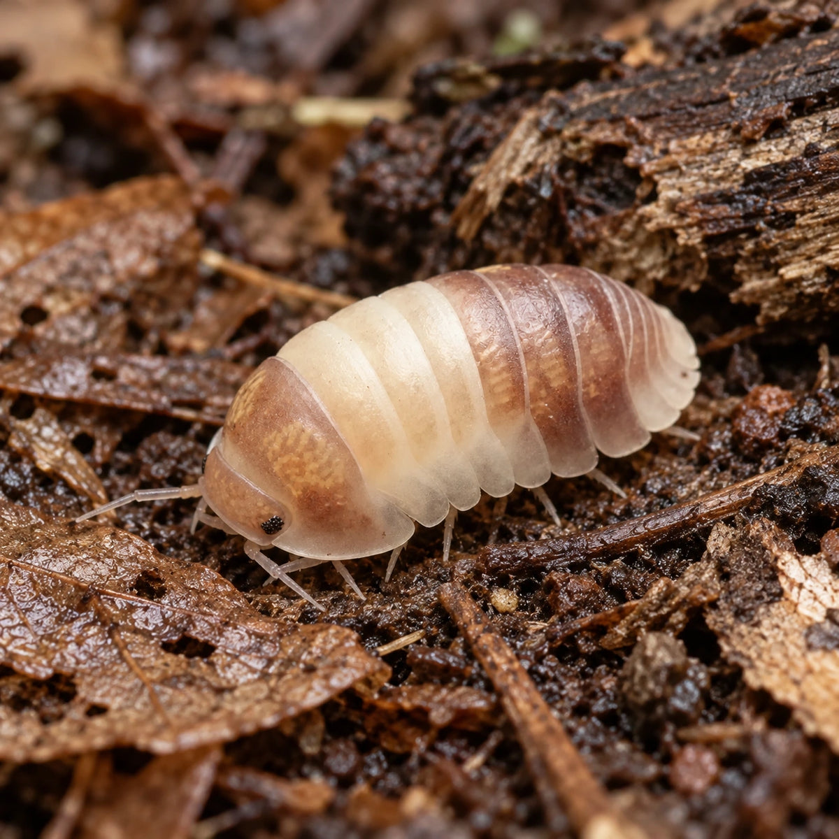 AI-generated reference-guided close view of Lavender Panda King isopods.