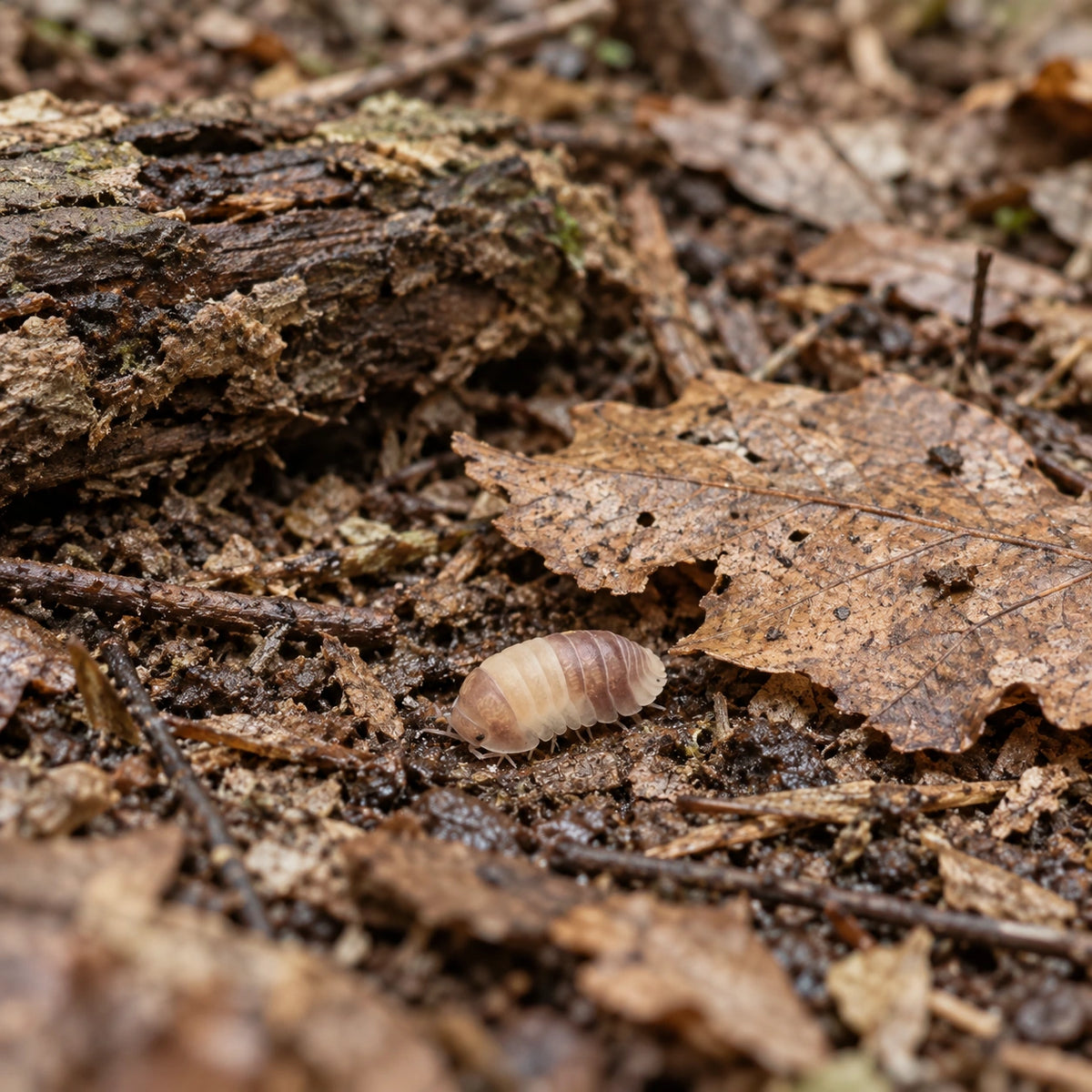 AI-generated reference-guided wide habitat view of Lavender Panda King isopods.