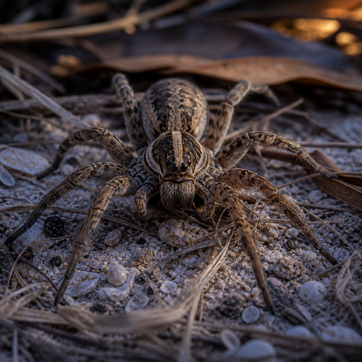Miami Wolf spider (Hogna miami) on natural ground substrate