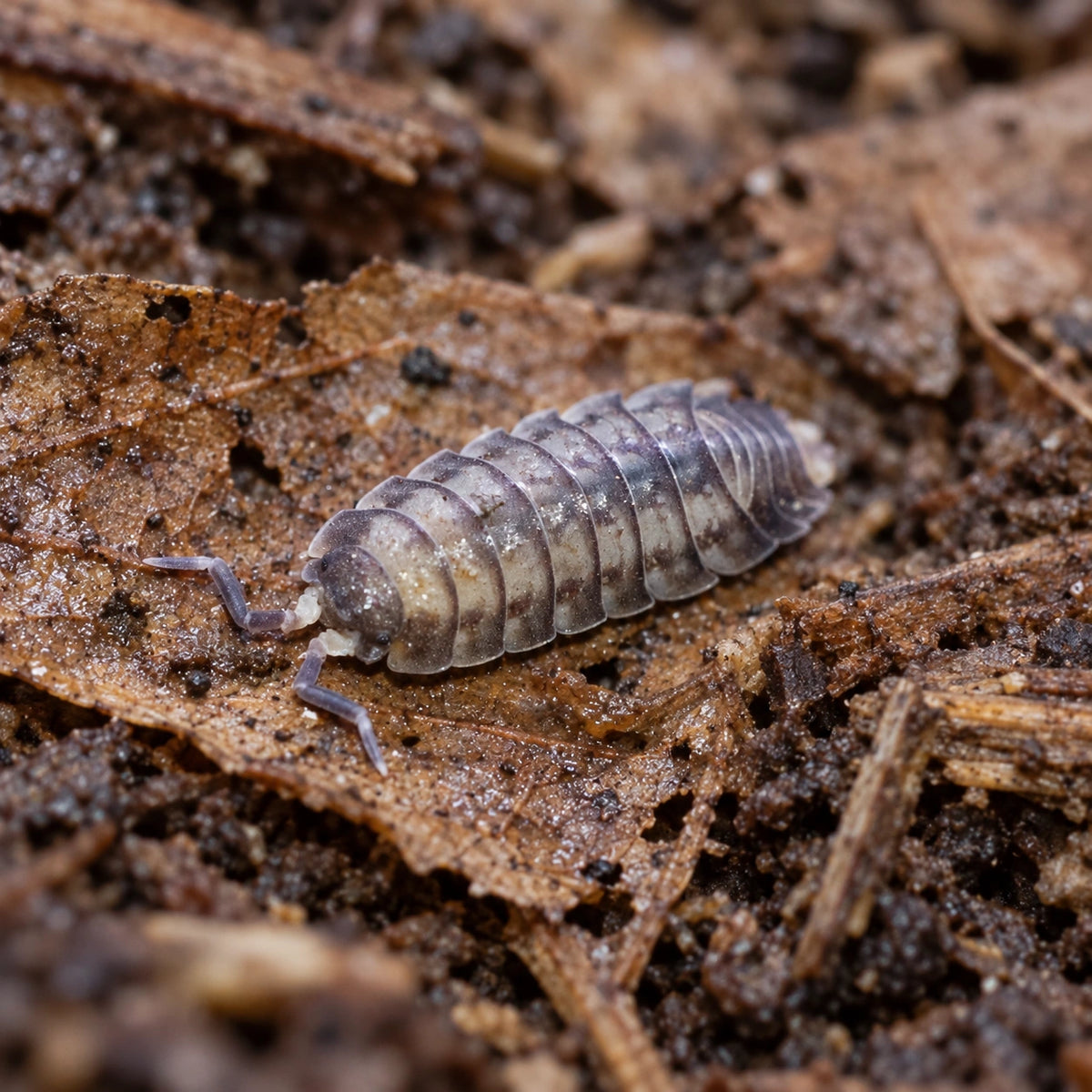 AI-generated reference-guided close view of Dwarf Grey isopod (Nagurus cristatus).
