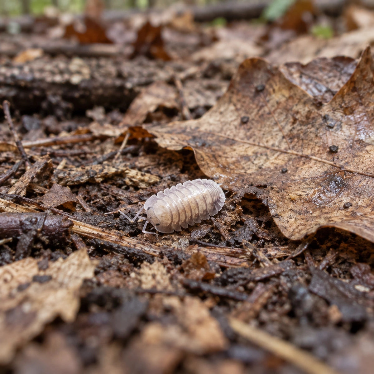 AI-generated reference-guided wide habitat view of Silver Ghost isopod (Nesodillo arcangelii).