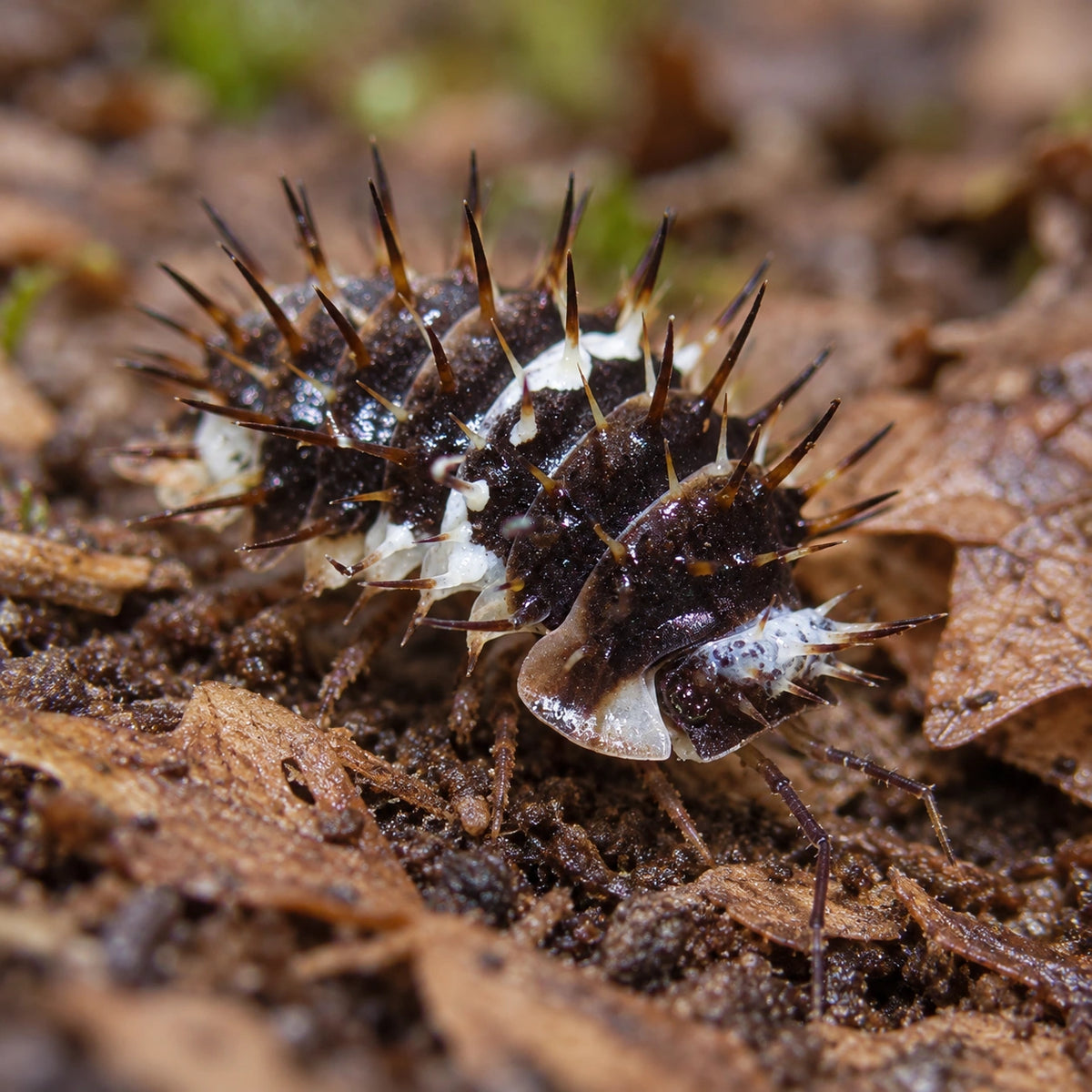 AI-generated reference-guided close view of Panda Spiky isopod (Laurela sp.).
