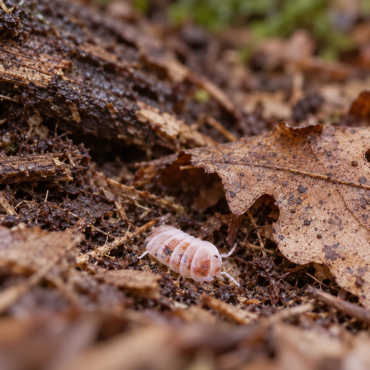 AI-generated reference-guided wide habitat view of Pearls isopod (Cubaris murina).