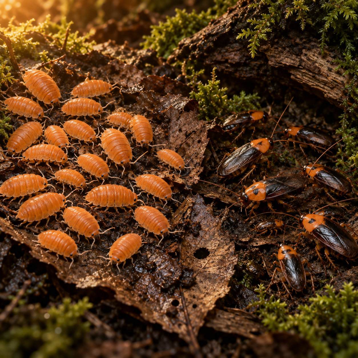 25 Powder Orange Isopods + 25 Orange Head Roaches – Free Shipping