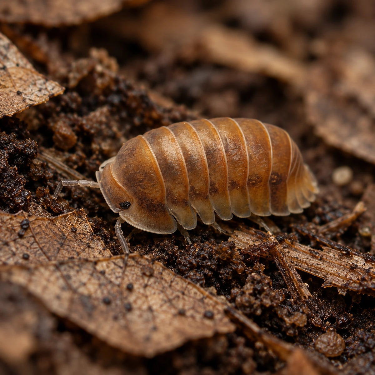 AI-generated reference-guided close view of Cubaris sp. "Red Pak Chong" isopods.