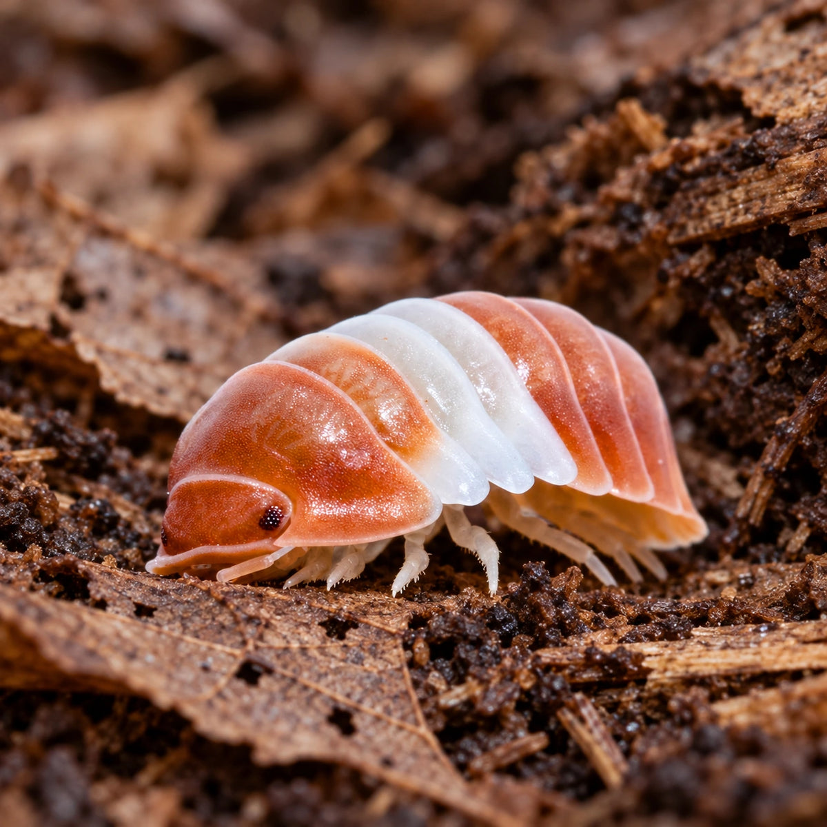 AI-generated reference-guided close view of Cubaris sp. "Red Panda" isopods.