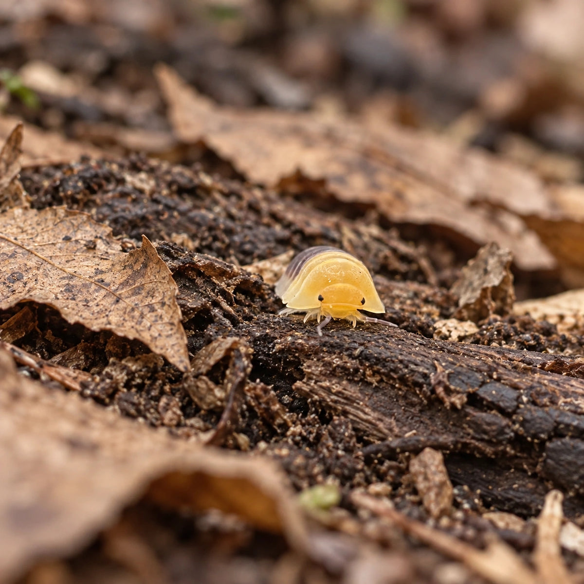 AI-generated reference-guided wide habitat view of Rubber Bee isopods.
