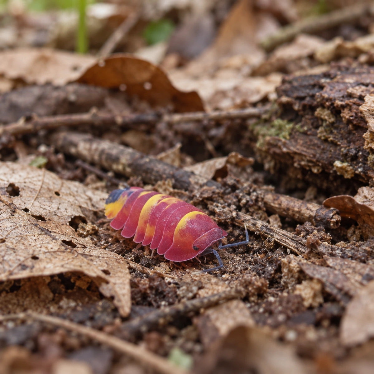AI-generated reference-guided wide habitat view of Scarlet Ardentiella isopods.