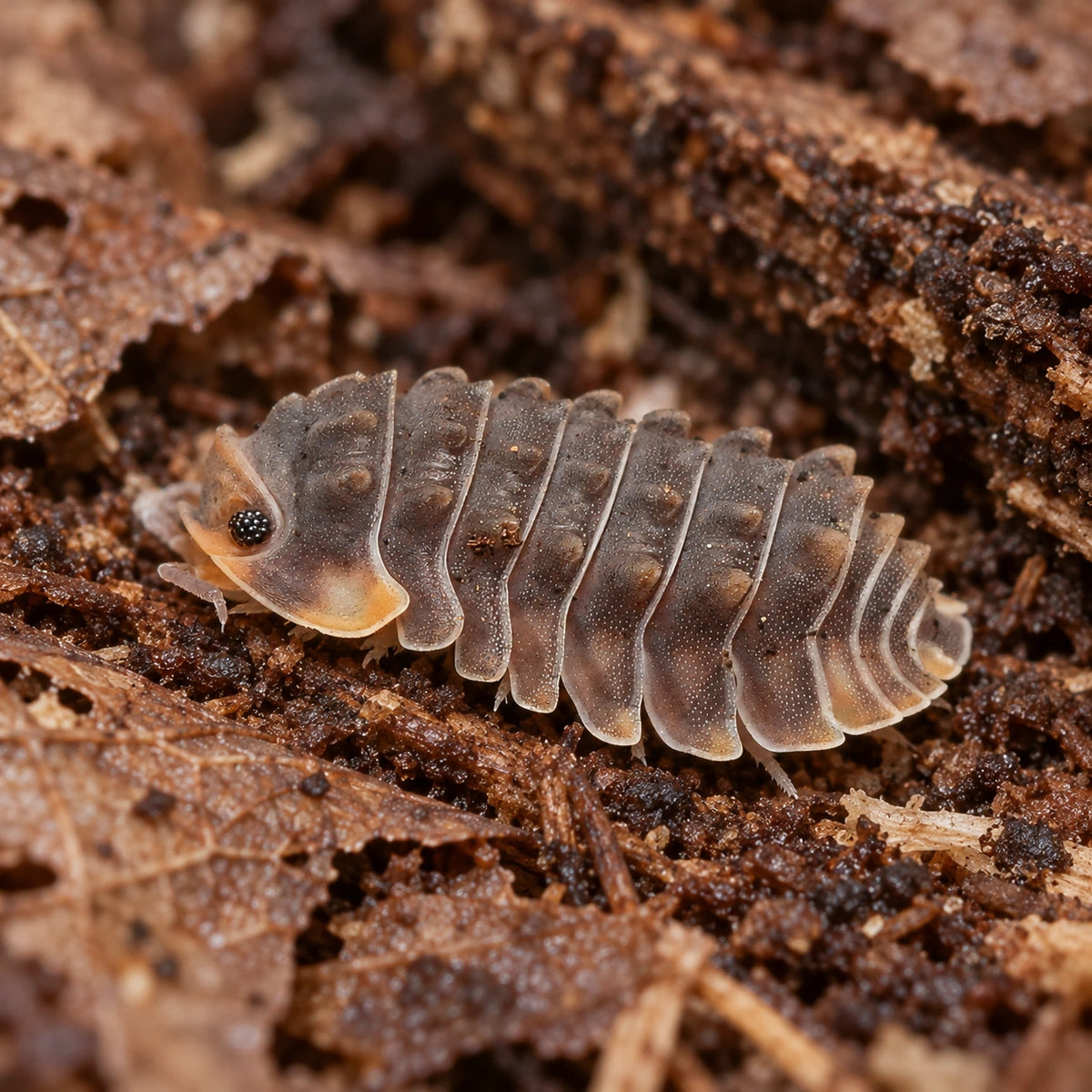 AI-generated reference-guided close view of Shiny Gator isopods.