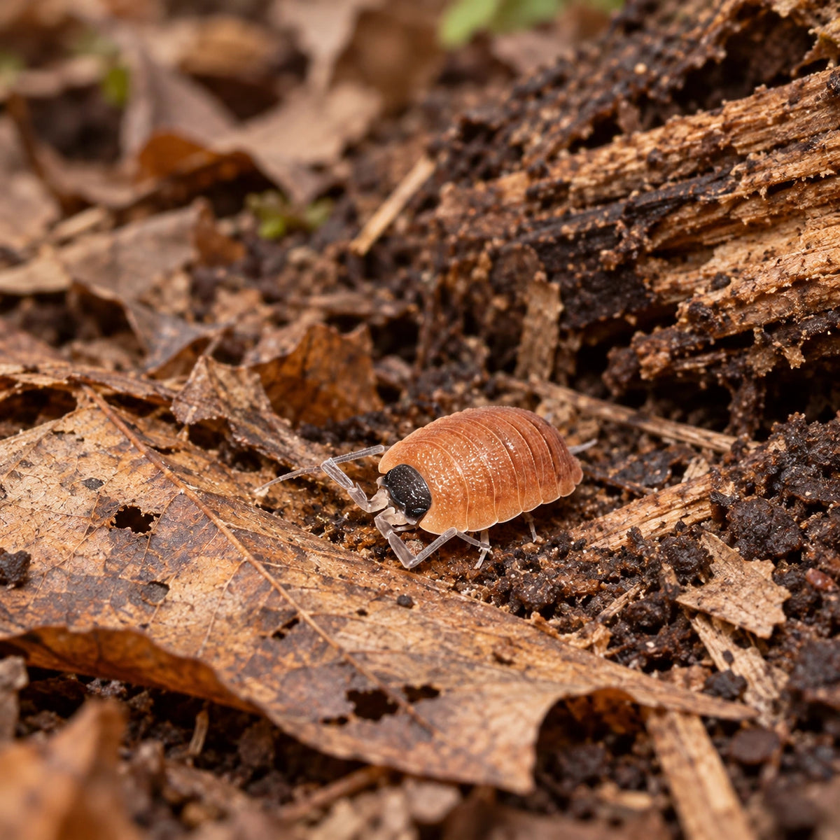 AI-generated reference-guided wide habitat view of Silvestri isopods.