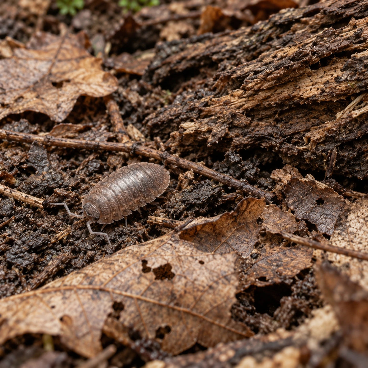 AI-generated reference-guided wide habitat view of Sunset Dilatatus isopods.