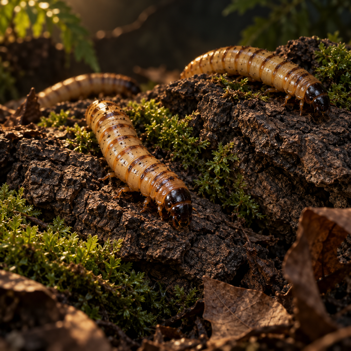 Live Superworms – Free Shipping on a dark forest-floor scene