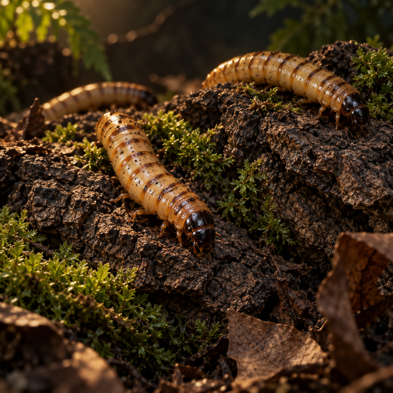 Live Superworms – Free Shipping on a dark forest-floor scene