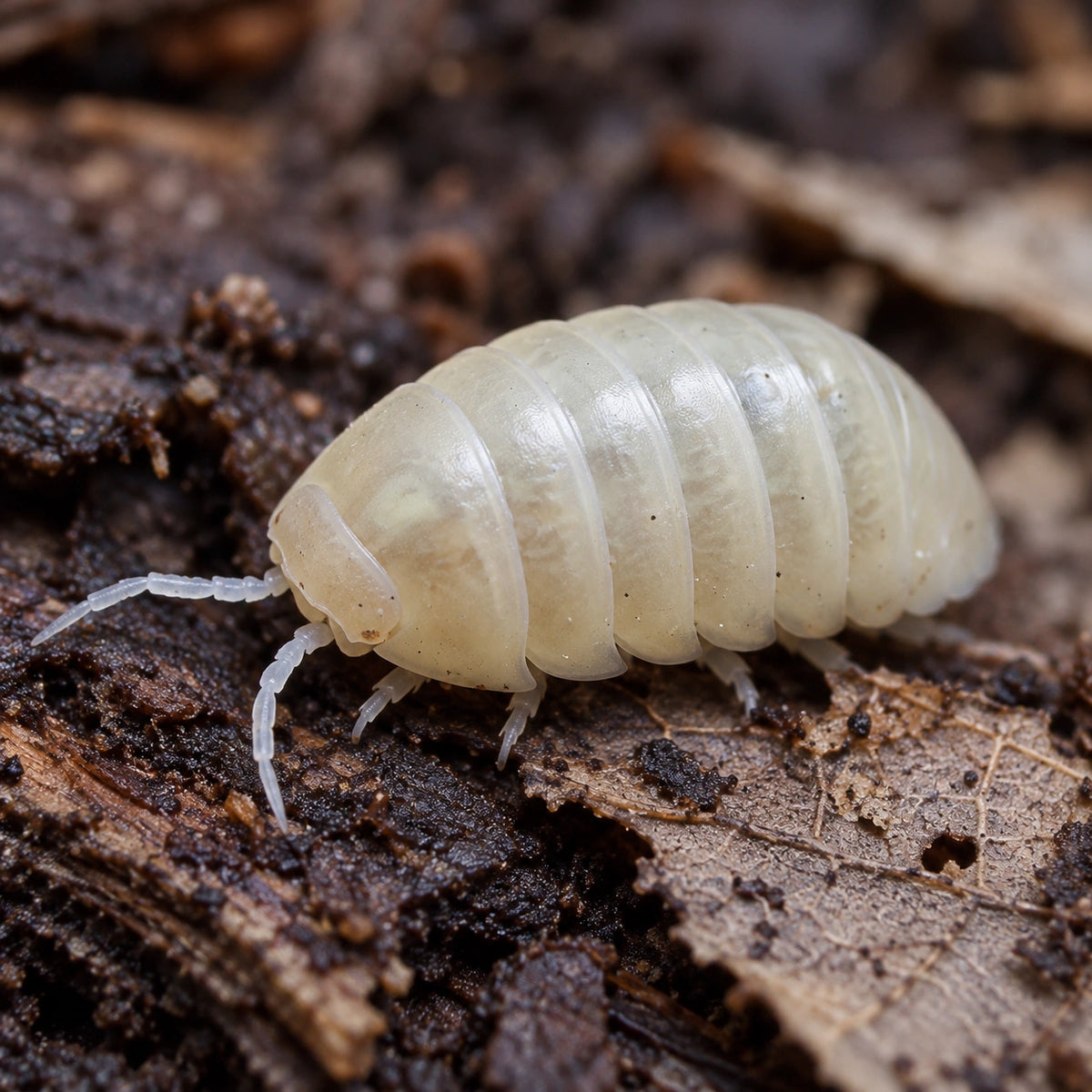 AI-generated reference-guided view of T-minus Albino Armadillidium vulgare.