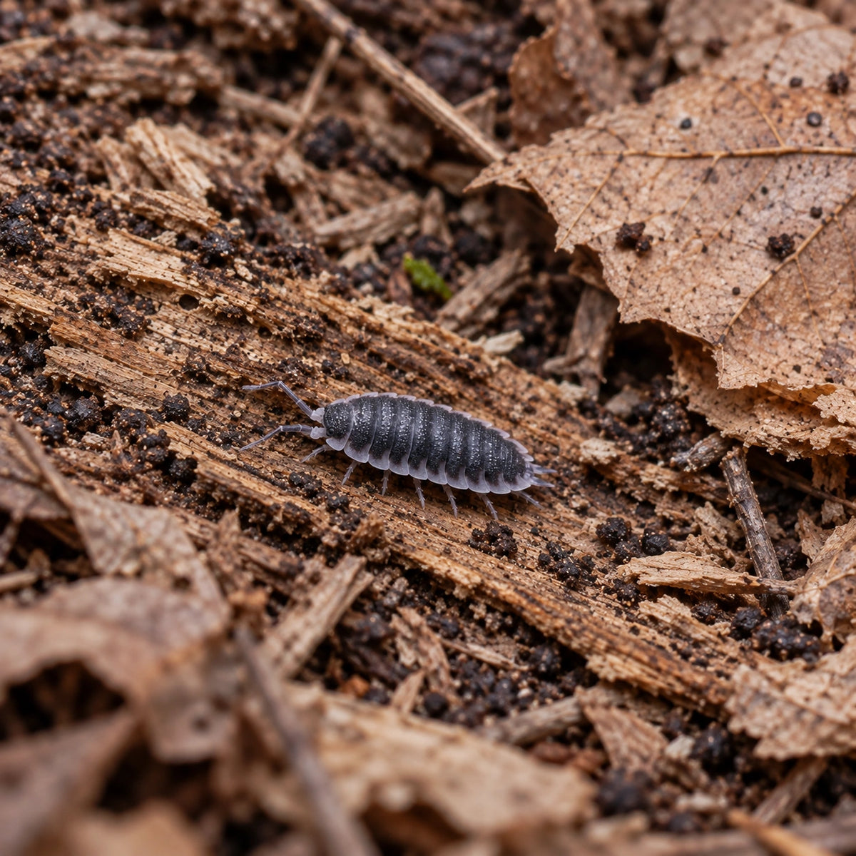AI-generated reference-guided wide habitat view of Porcellio hoffmannseggii.