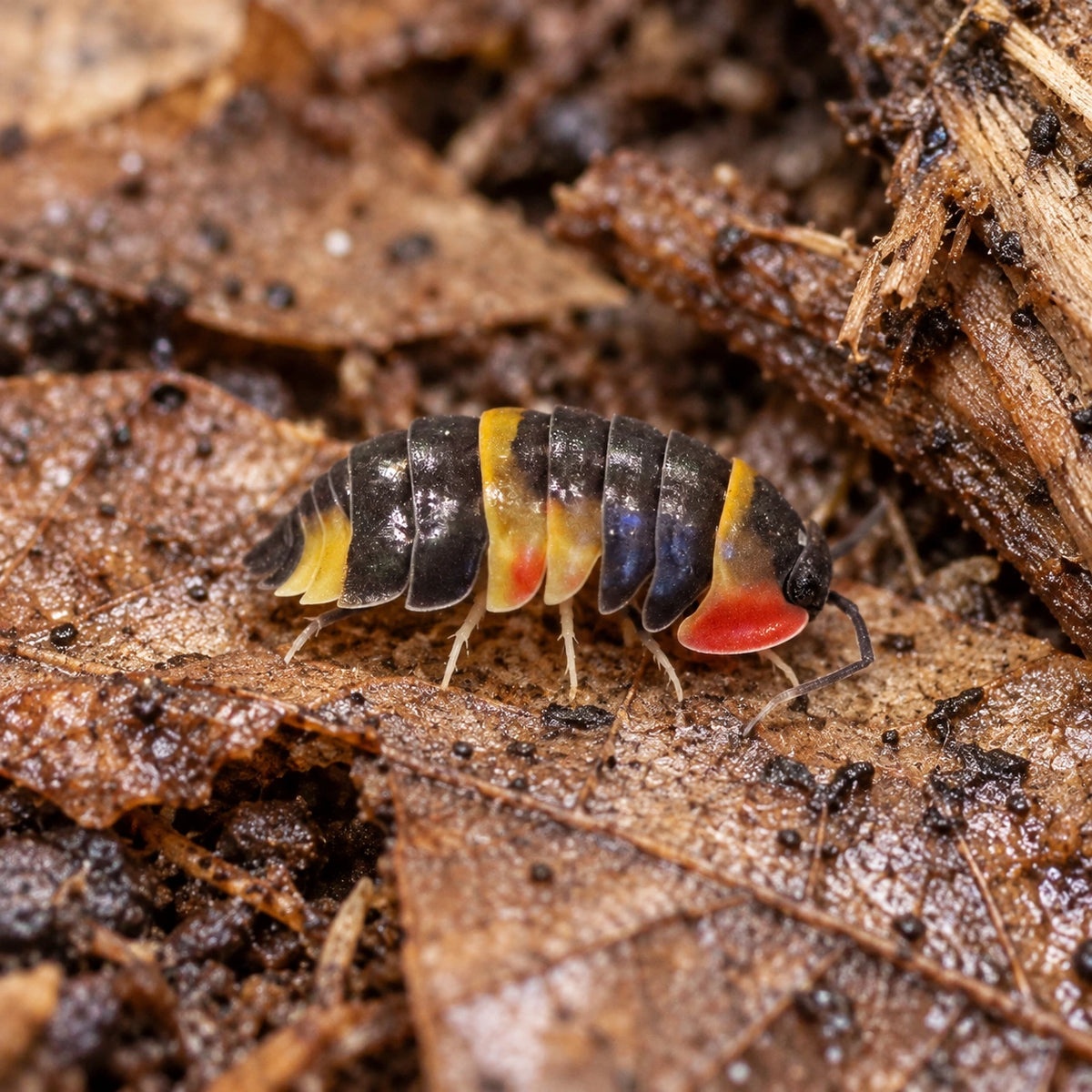 AI-generated reference-guided close view of Tricolor Ardentiella isopods.