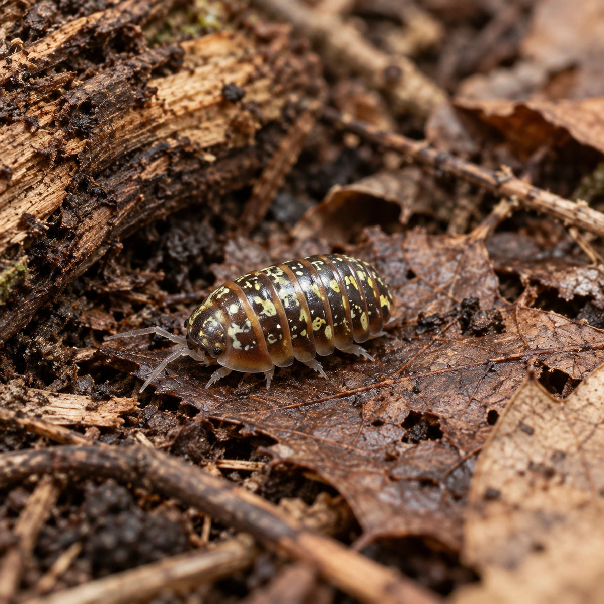 AI-generated reference-guided wide habitat view of Twisted Clown isopods.
