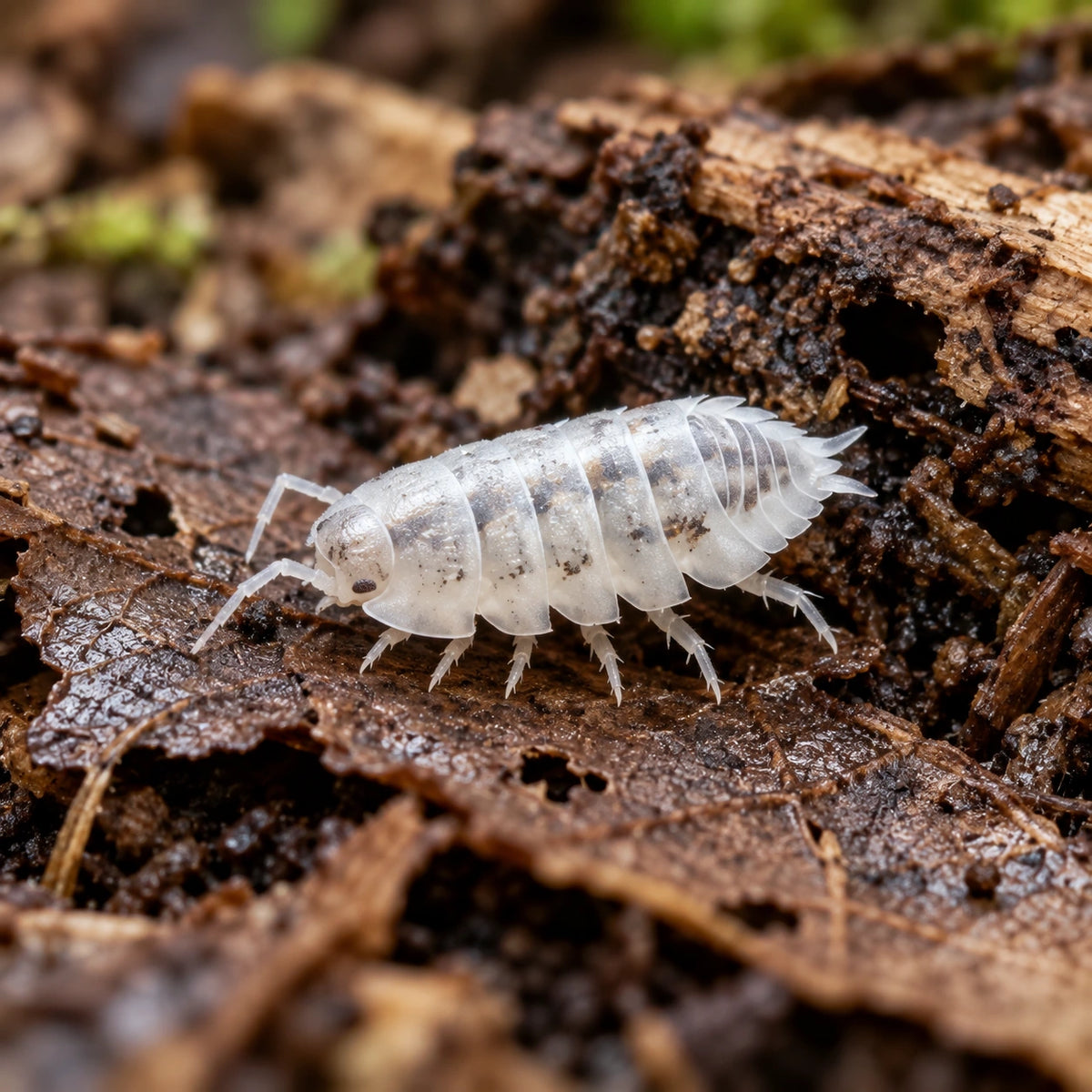 AI-generated reference-guided close view of Venezillo parvus Dalmatian isopods.