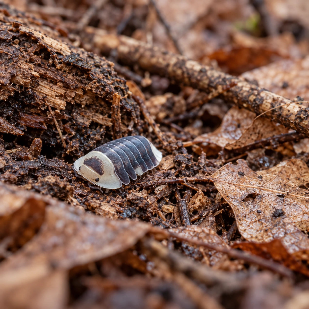 AI-generated reference-guided wide habitat view of White Ducky isopods.