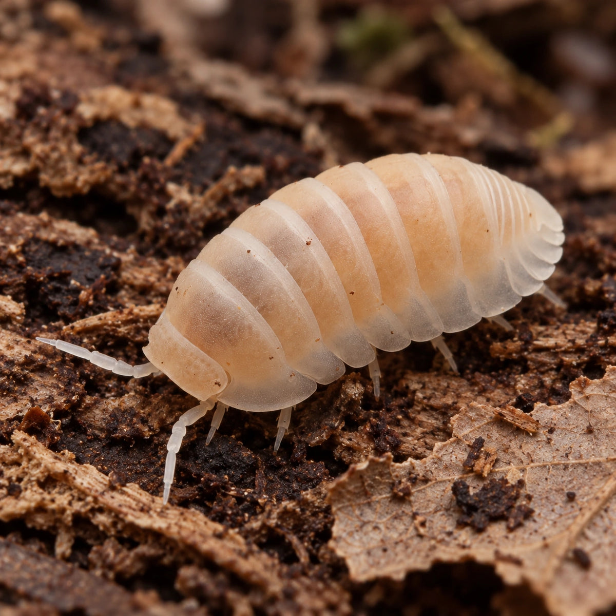 AI-generated reference-guided view of White Panda isopod (Cubaris sp.).