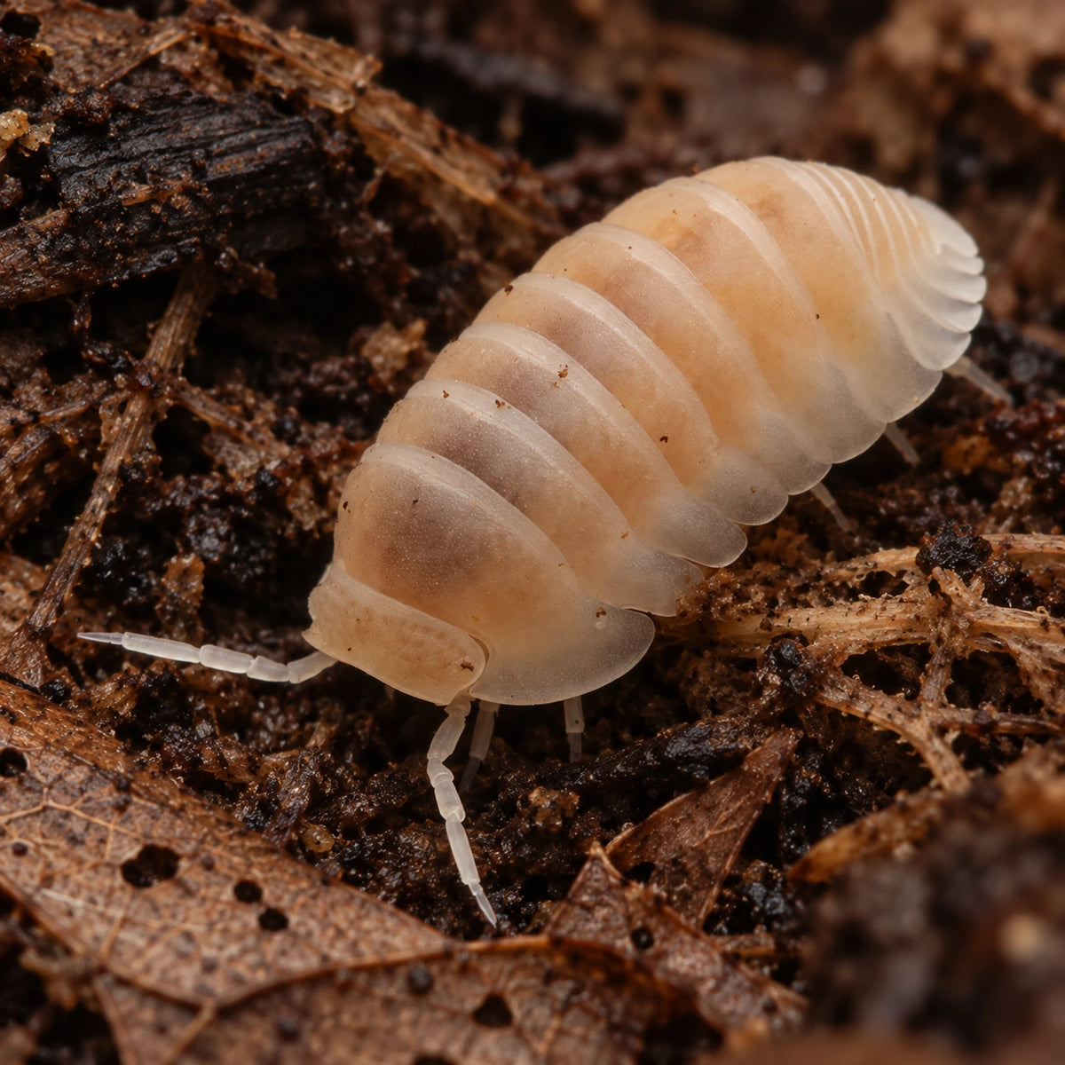 AI-generated reference-guided close view of White Panda isopods.