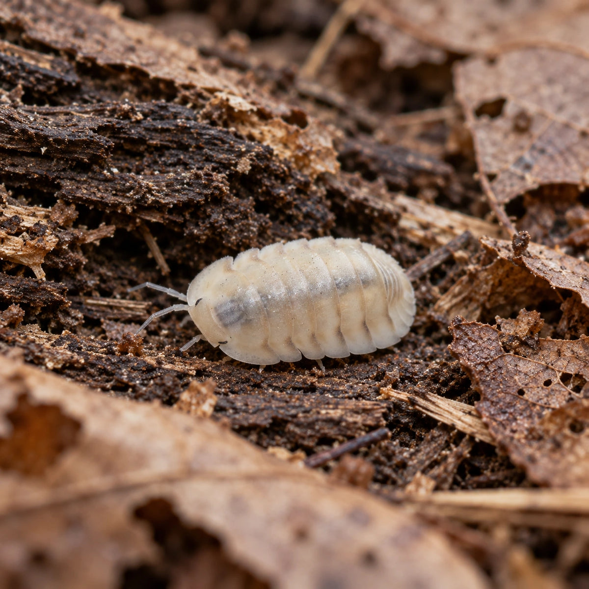 AI-generated reference-guided wide habitat view of White Pigeon isopods.