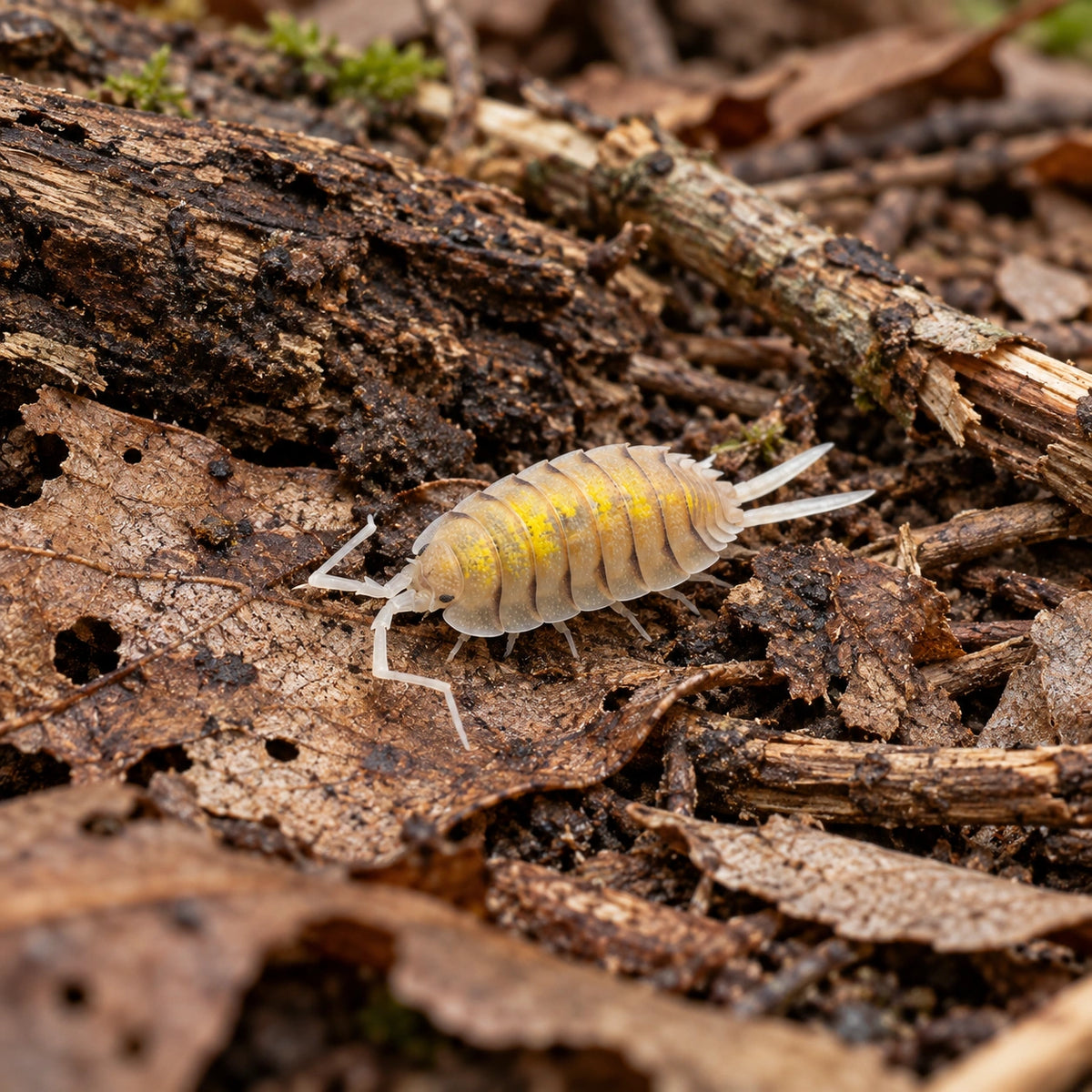 AI-generated reference-guided close view of Yellow Ghost isopods.