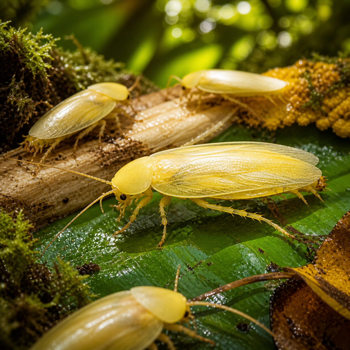 Yellow Panchlora sp. Costa Rica adult roach in a secure tropical habitat